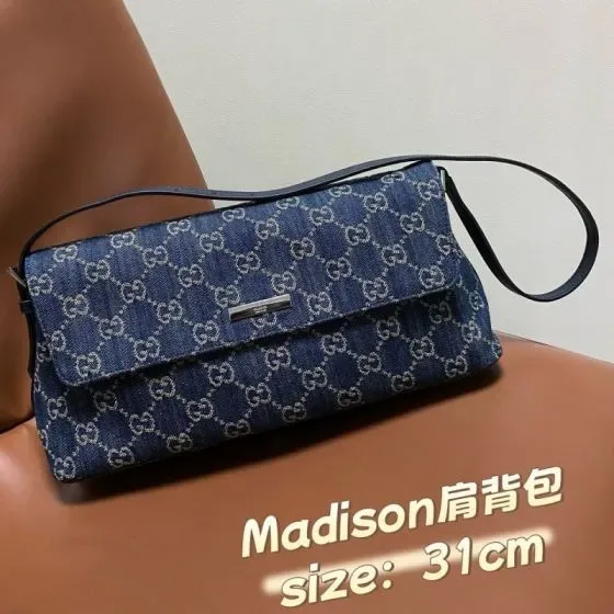 Gucci Madison Denim أزرق 31cm Shoulder Bag