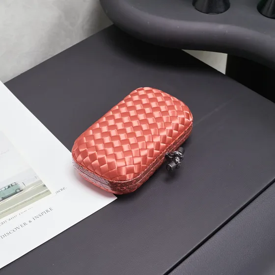 Bottega Veneta Intreccio Satin Knot Clutch Coral Pink Clutch