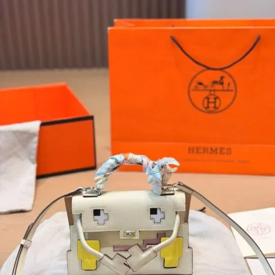 Hermes Kelly Doll Picto White Multicolor Top Handle