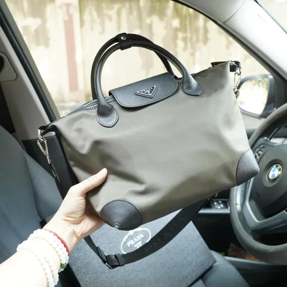 Prada Re-Nylon And Saffiano Leather Tote Bag Gray Tote Bag
