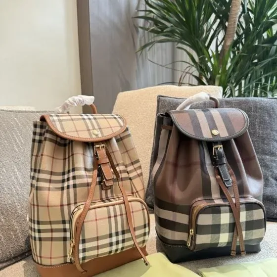 Burberry Vintage Check Drawstring Backpack Beige Brown Backpack