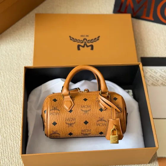 MCM Ella Boston Mini Cognac Coklat Top Handle