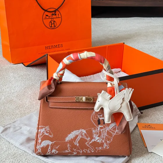 Hermes Kelly Marrón Asa superior