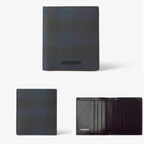 Burberry Check Bifold Wallet Charcoal Dark Blue Wallet