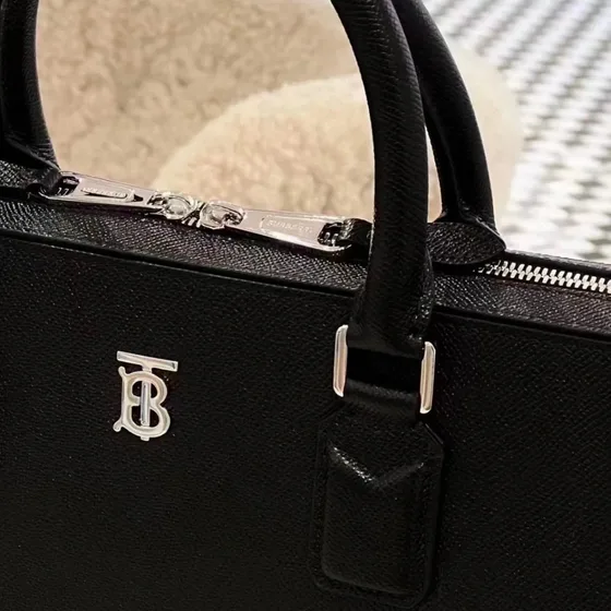 Burberry Monogram Leather Briefcase Black Top Handle
