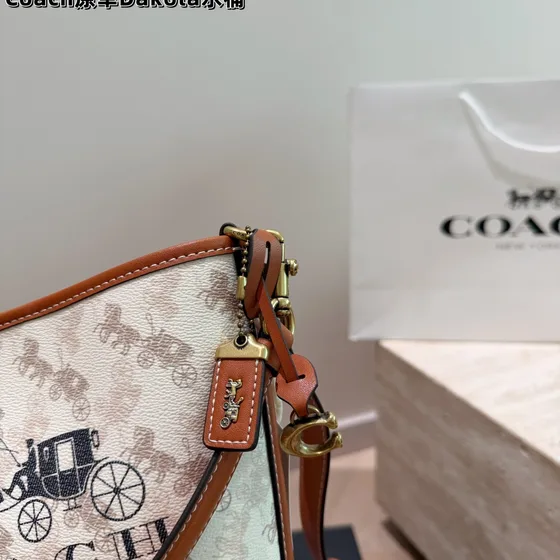 Coach Dakota Borsa a secchiello Bianco/Marrone Borsa a spalla