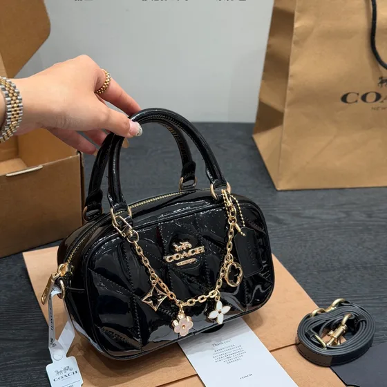 Coach Satchel Quilted Bowling Bag Hitam Top Handle