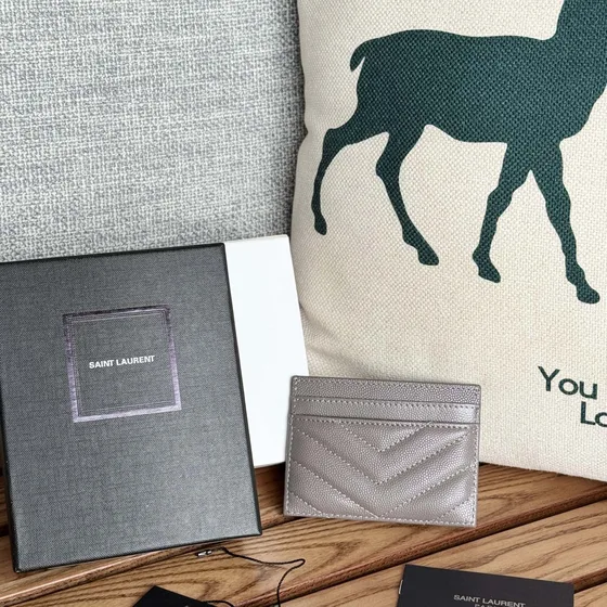 YSL Cassandre Matelass Card Holder Gray Card Holder