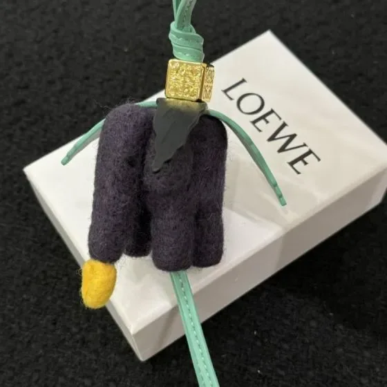 Loewe Felt Bird Charm Dark Purple Green Yellow Gold Pouch