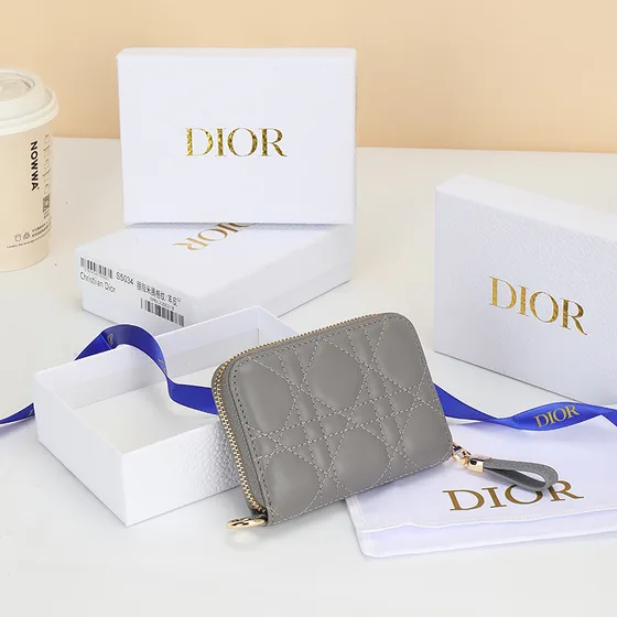 Dior Dior Caro Zipped Card Holder Gray Card Holder