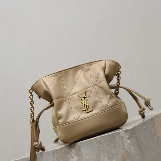 YSL Jamie 4.3 Mini Drawstring Bucket Bag Beige Crossbody