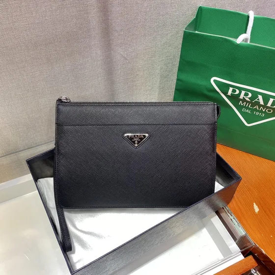 Prada Saffiano Leder Etui Schwarz Clutch