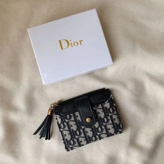 Dior Oblique Zip Card Holder Beige And Black Card Holder
