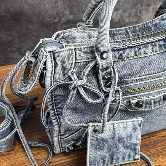 Balenciaga Le City Mini Bag Washed Denim Синий Верхняя ручка