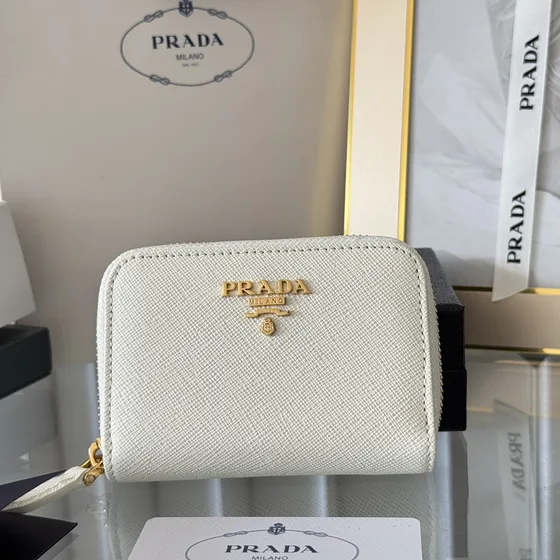 Prada Saffiano Metal Zip Around Coin Purse White Coin Purse