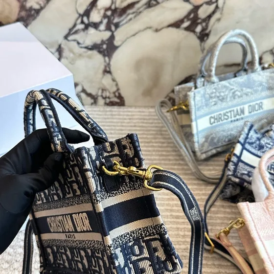 Dior Mini Dior Book Tote Blå And Hvid Shoppertasketur