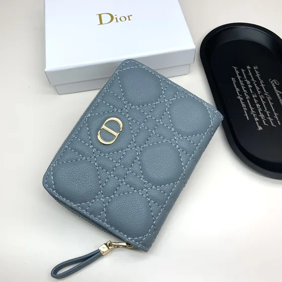 Dior Dior Caro Compact Zipped Portemonnee Light Blauw Portemonnee