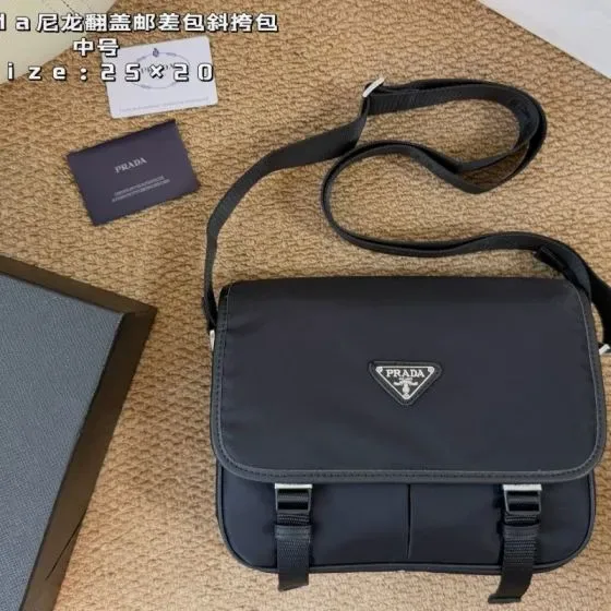 Prada Nylon Flap Messenger Bag Black 25 20cm Crossbody