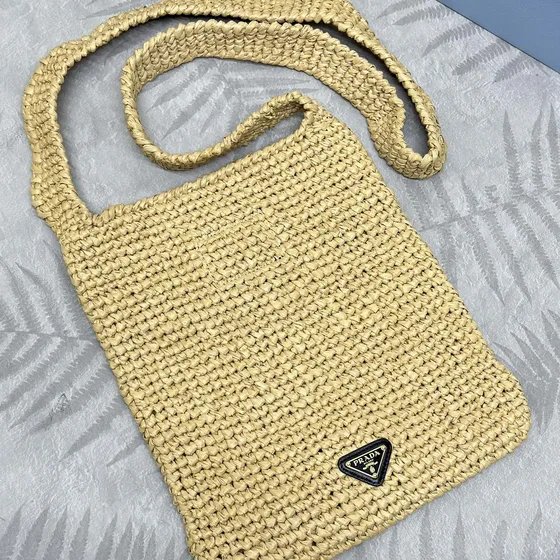 Prada Crochet Raffia-Effect Tote Bag Beige Tote Bag