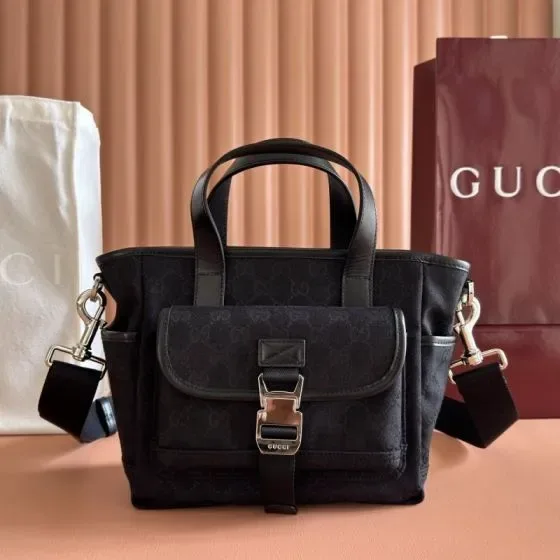 Gucci Gg Canvas Messenger Tote Black Top Handle