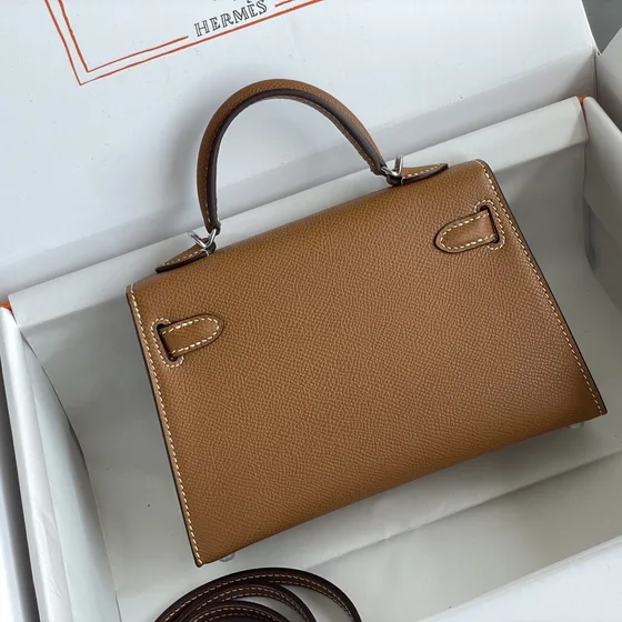 Hermes Mini Kelly Brun Tophåndtag