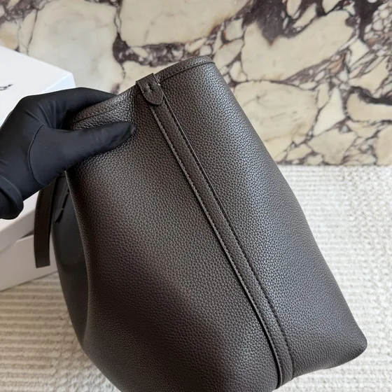 Burberry Grainy Couro Check Lined Bolsa tote Dark Marrom Bolsa tote