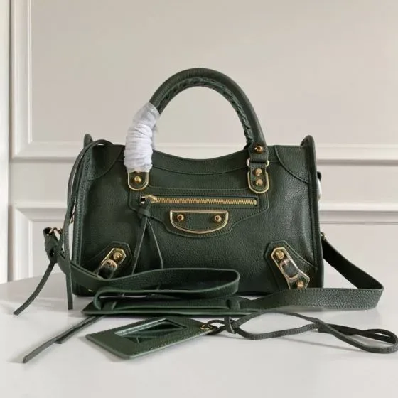Balenciaga City Metallic Edge Dark Green Top Handle