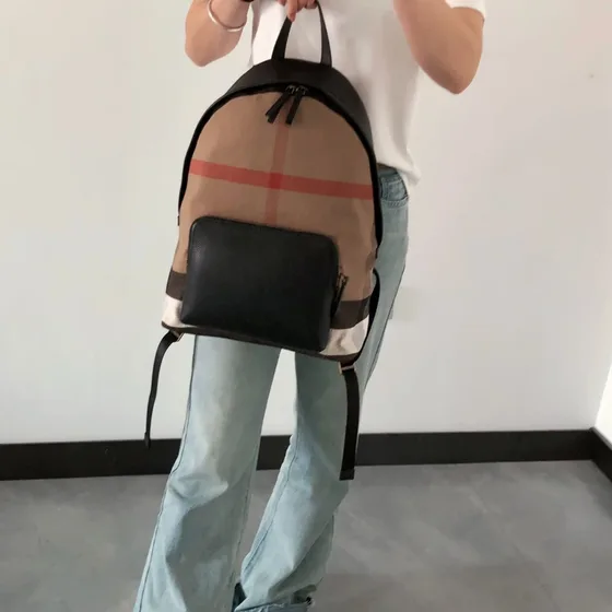 Burberry Lerret Check Ryggsekk Camel/Sort Ryggsekk