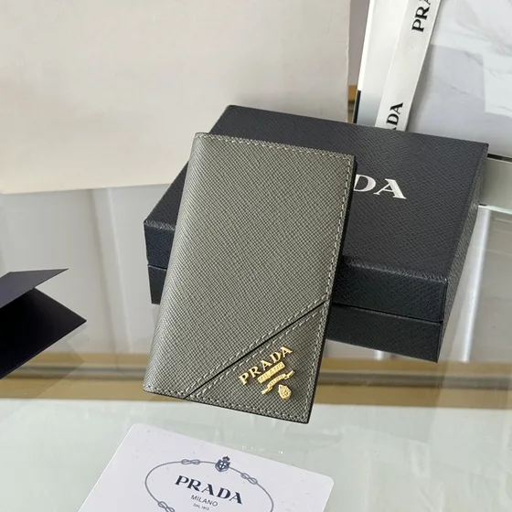 Prada Saffiano Leather Card Holder Grey Green Card Holder