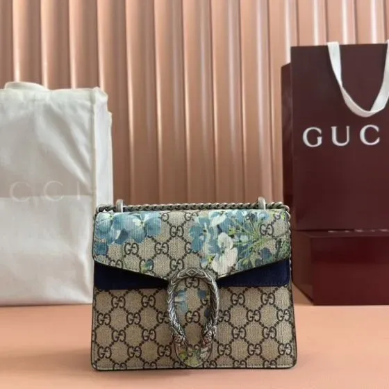Gucci Dionysus Beige Blue Blooms Print Shoulder Bag