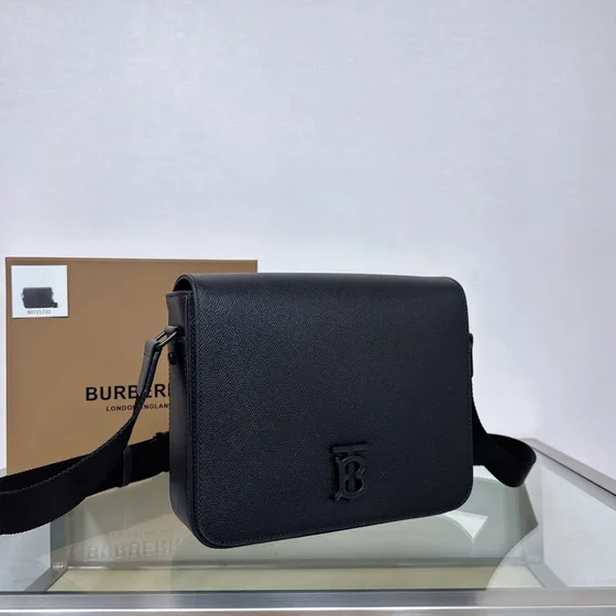 Burberry Tb Grainy Leather Messenger Bag Black Crossbody