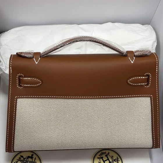Hermes Mini Kelly Marrom Bege Alça superior