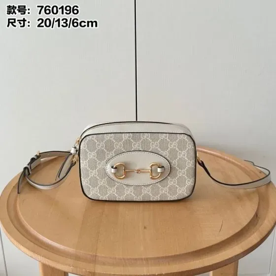 Gucci Horsebit 1955 Gg Supreme Small Camera Bag 760196 Beige And White 20 13 6cm Crossbody