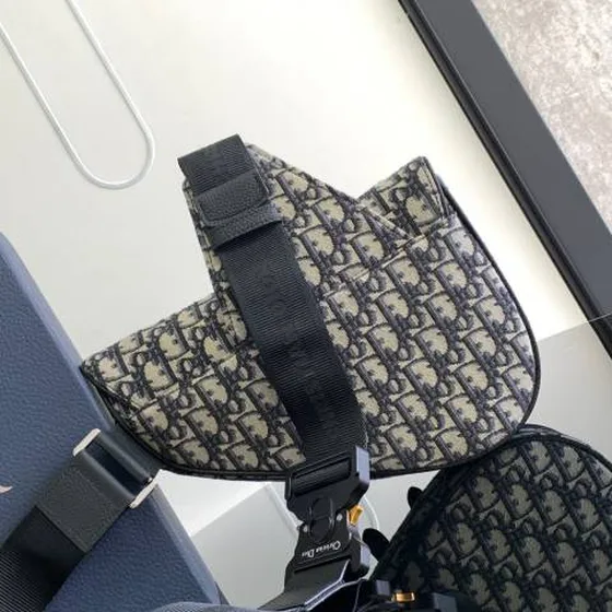 Dior Saddle Oblique Marineblå Sort messenger