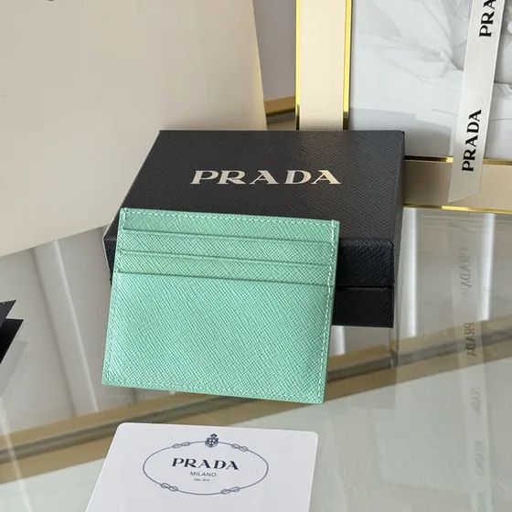 Prada Saffiano Triangle Logo Card Holder Mint Grøn Card Holder