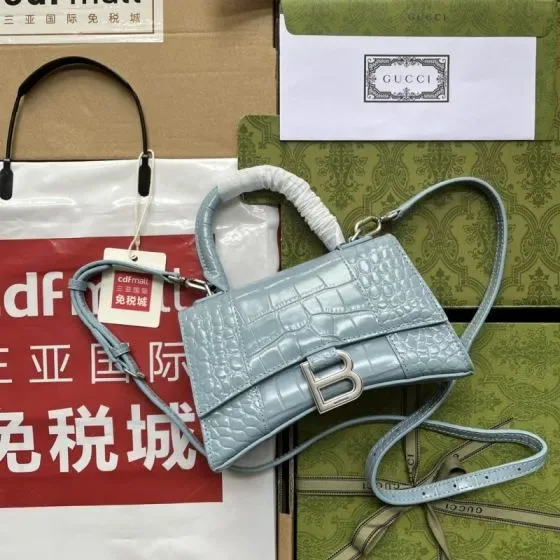 Balenciaga Hourglass Xs Top Handle Bag Light Blue Crossbody