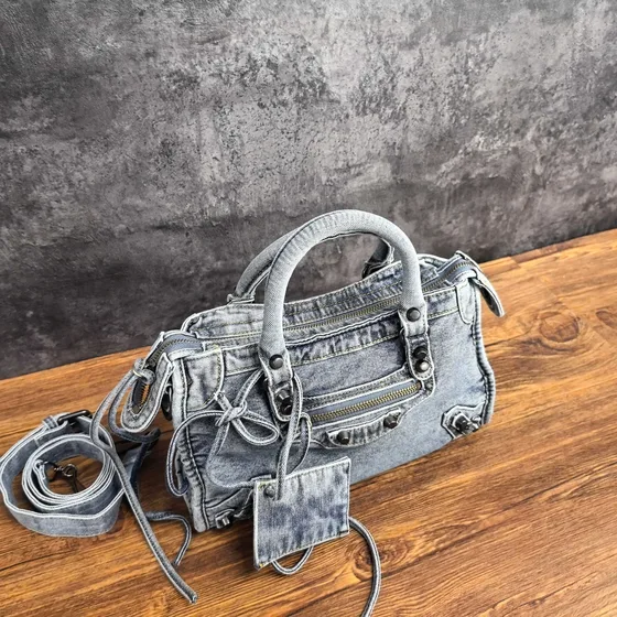 Balenciaga Le City Mini Bag Washed Denim Blue Top Handle