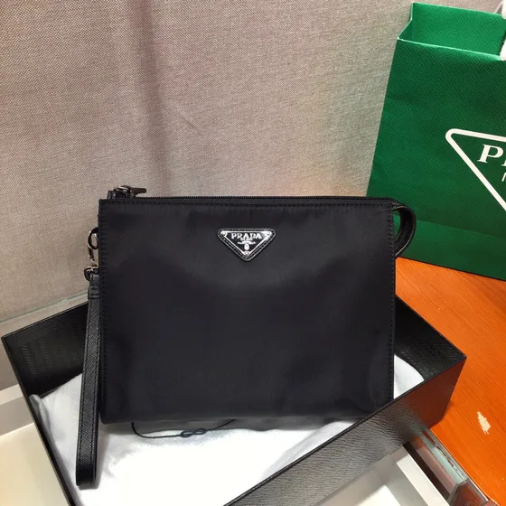 Prada Re-Nylon Pouch With Wrist Strap Black Clutch
