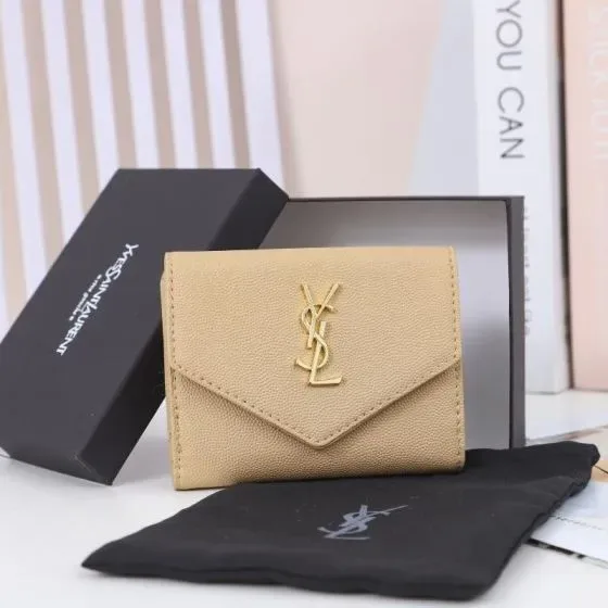 YSL Cassandre Matelass Envelope Wallet Beige Wallet