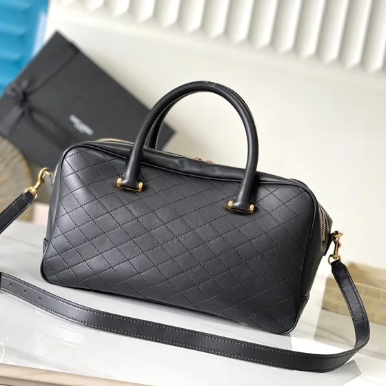YSL Lyia Duffle Bag In Quilted Leather Black Top Handle