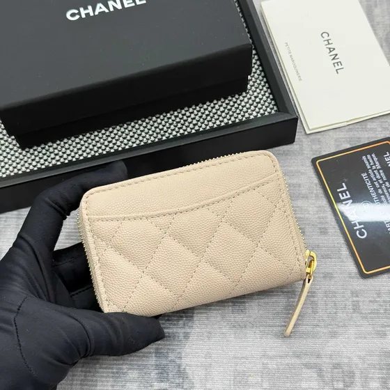 Chanel Classic Zipped Coin Purse Beige Card Holder