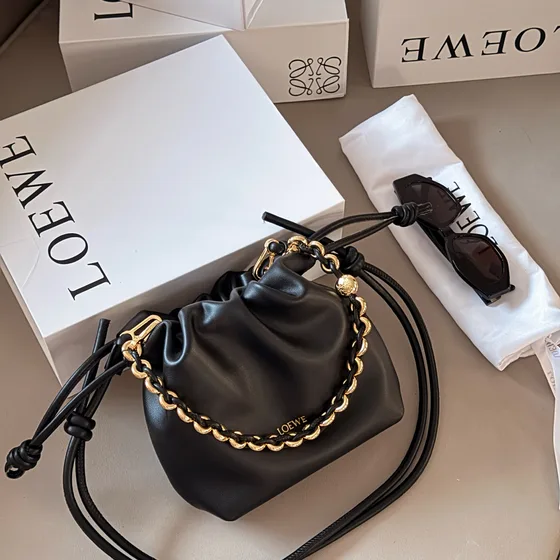 Loewe Flamenco Purse Bucket Bag Black Crossbody