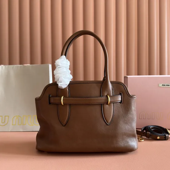 Miu Miu Nappa Couro Alça superior Bag With Hook Buckle Marrom Alça superior