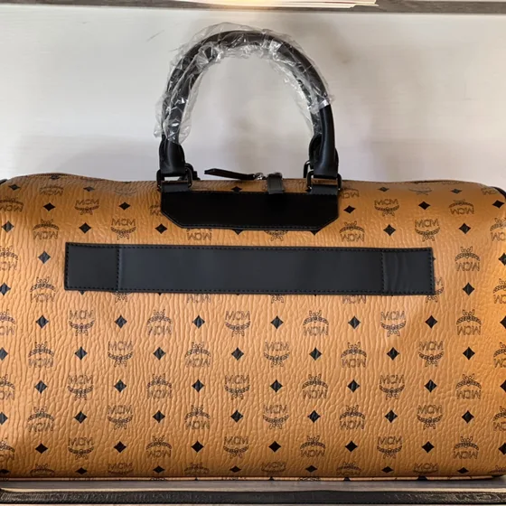 MCM Traveler Visetos Duffle Bag Cognac Top Handle