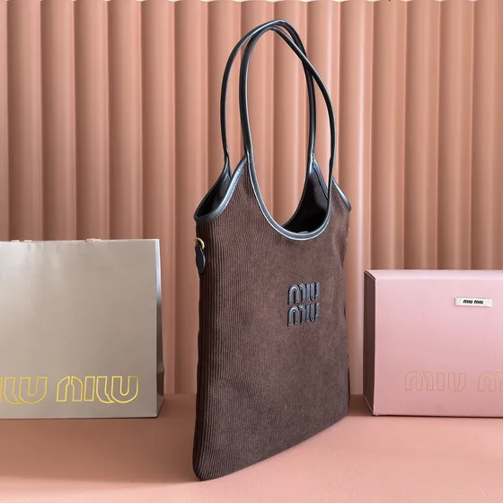 Miu Miu Corduroy Logo Shoulder Bag Dark Brown Shoulder Bag