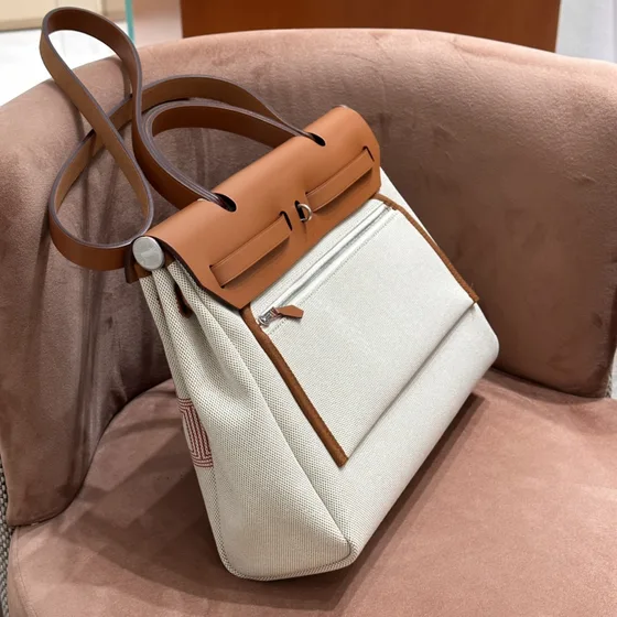 Hermes Herbag Beige/Brun/Pinkish Rød Tophåndtak