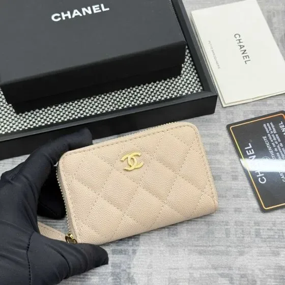 Chanel Classic Zipped Coin Purse Beige Card Holder