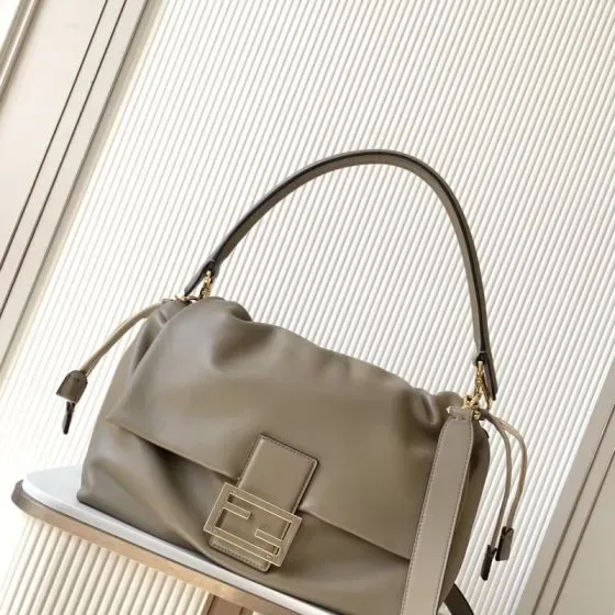 Fendi Mamma Baguette Large Beige Shoulder Bag