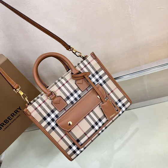 Burberry Mini Vintage Check Bolso tote Beige/Briar Marrón Bolso tote