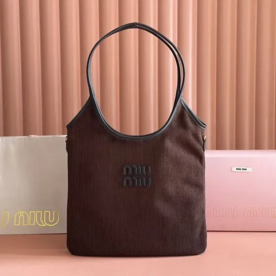 Miu Miu Corduroy Logo Shoulder Bag Dark Brown Shoulder Bag